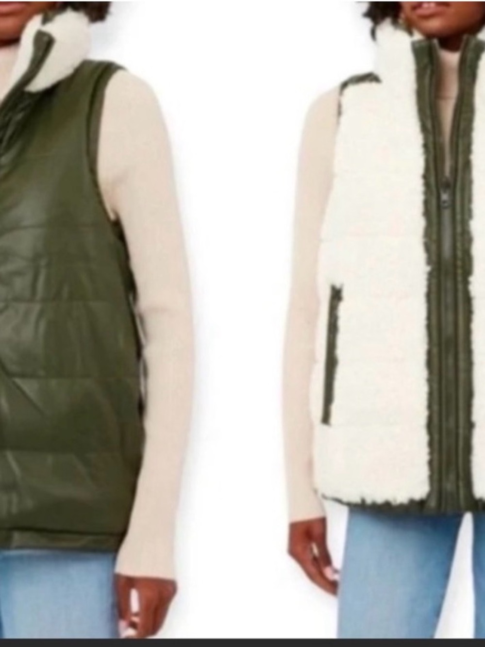 NWOT Tuckernuck Beckham Reversible Vest Green faux Leather and Cream Sherpa